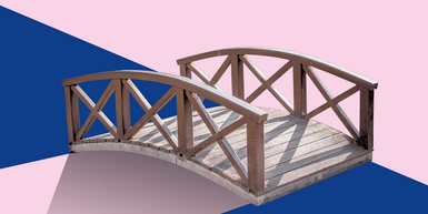 Bild Brücke vor rosa-blauem Hintergrund