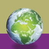 Weltkugel vor lila-grünem Hintergrund